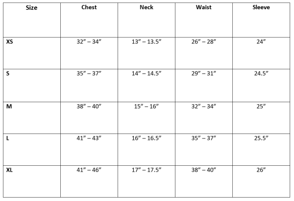 Ruffles size chart